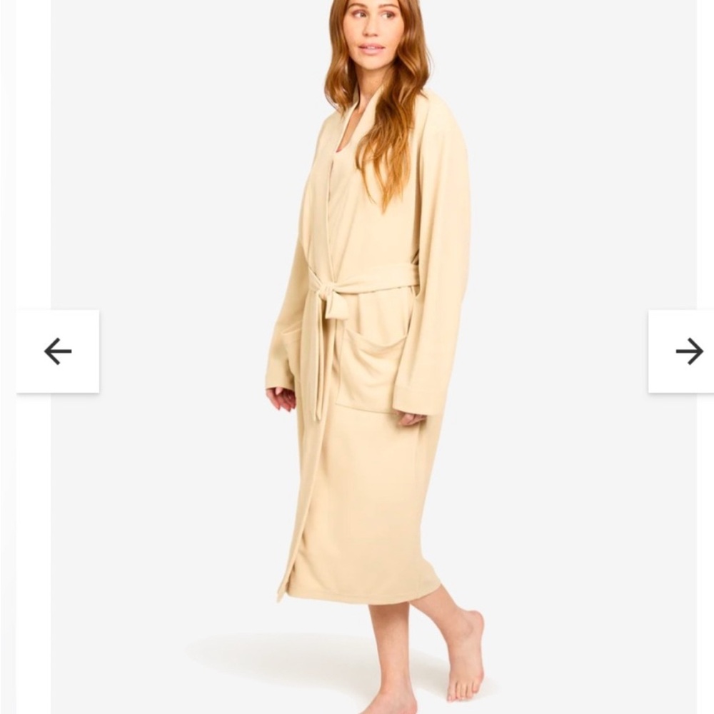 Beige Long Robe with Tie Waist